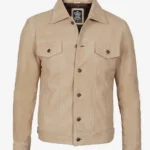Men Camel Suede Trucker Style Jacket