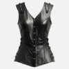 Women Retro Black Leather Biker Vest