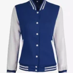 Womens White And Royal Blue Varsity Jacket - Baseball Style