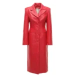 Womens Red Leather Button Up Steampunk Trench Coat