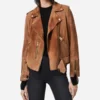 Women Biker Style Brown Suede Leather Jacket