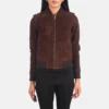 Women Brown Suede Bomber Jacket