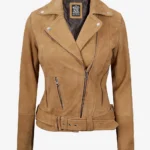 Womens Brown Suede Moto Jacket