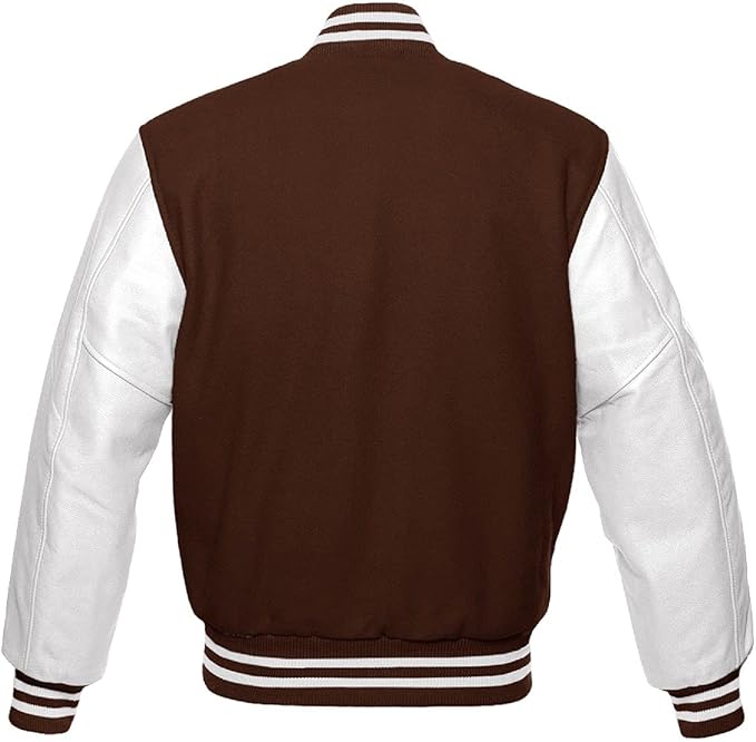 Mens Dark Brown And White Varsity Jacket