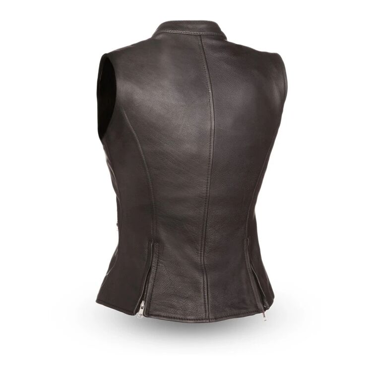 Women Black Motorcycle Zip Leather Vest