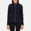 Women Navy Blue Suede Biker Jacket