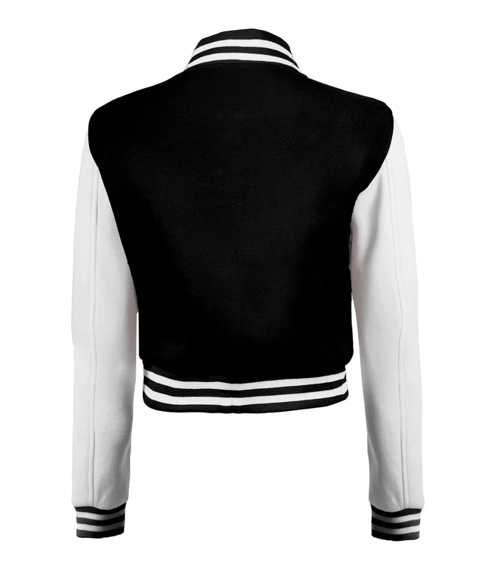 Women Black And White Cropped Varsity Jacket