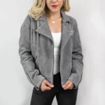 Women Suede Biker Grey Jacket