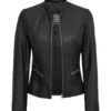 Womens Tall Black Cafe Racer Leather Jacket