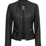 Womens Tall Black Cafe Racer Leather Jacket