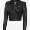 Women Black Cropped Moto Leather Jacket