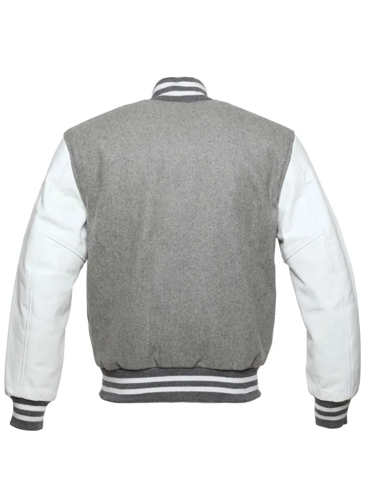 Mens Grey And White Varsity Jacket