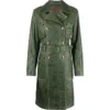 Womens Green Distressed Leather Trench Coat