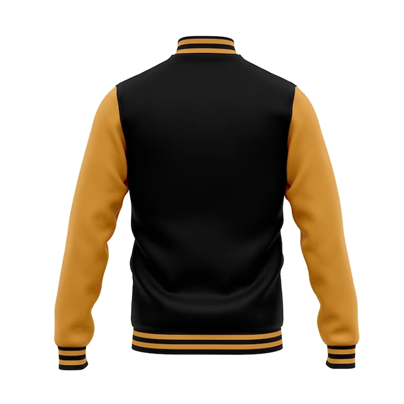Men Baseball Style Black And Yellow Varsity Jacket