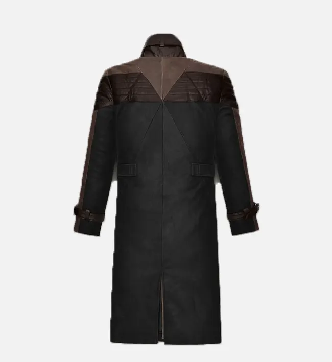 Men Black And Brown Leather Trench Coat