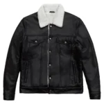 Men Black And White shearling leather trucker jacket