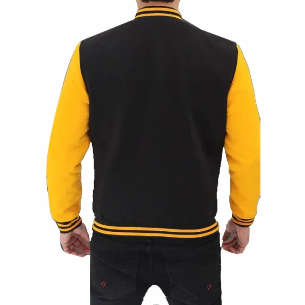 Men Black And Yellow Varsity Jacket