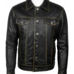 Men Black Leather Trucker Racer Jacket