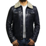 Mens Black Leather Trucker Jacket