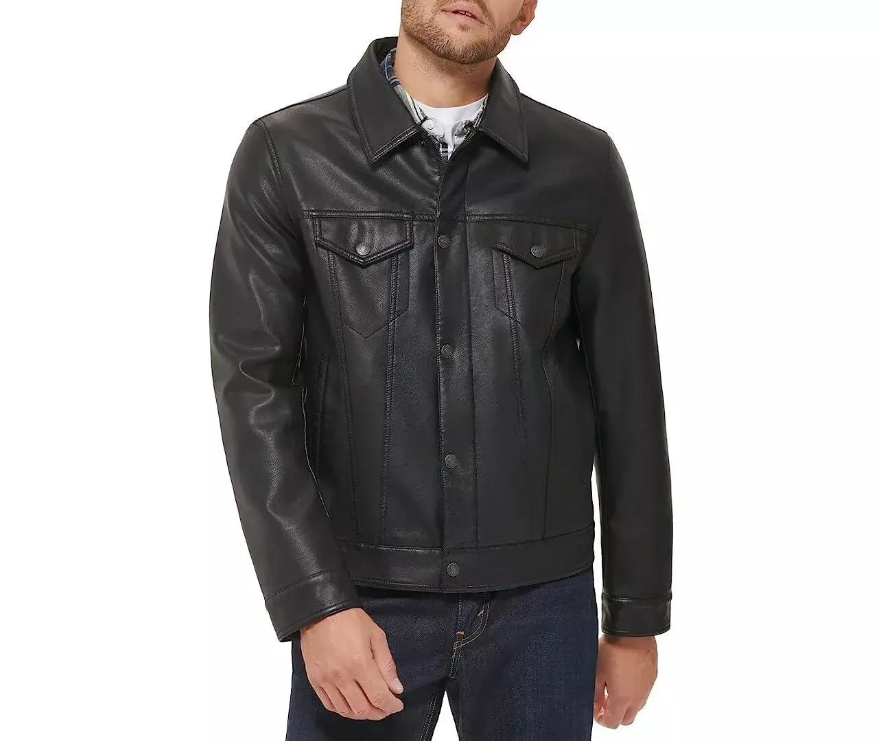 Men Classic Black Trucker Leather Jacket