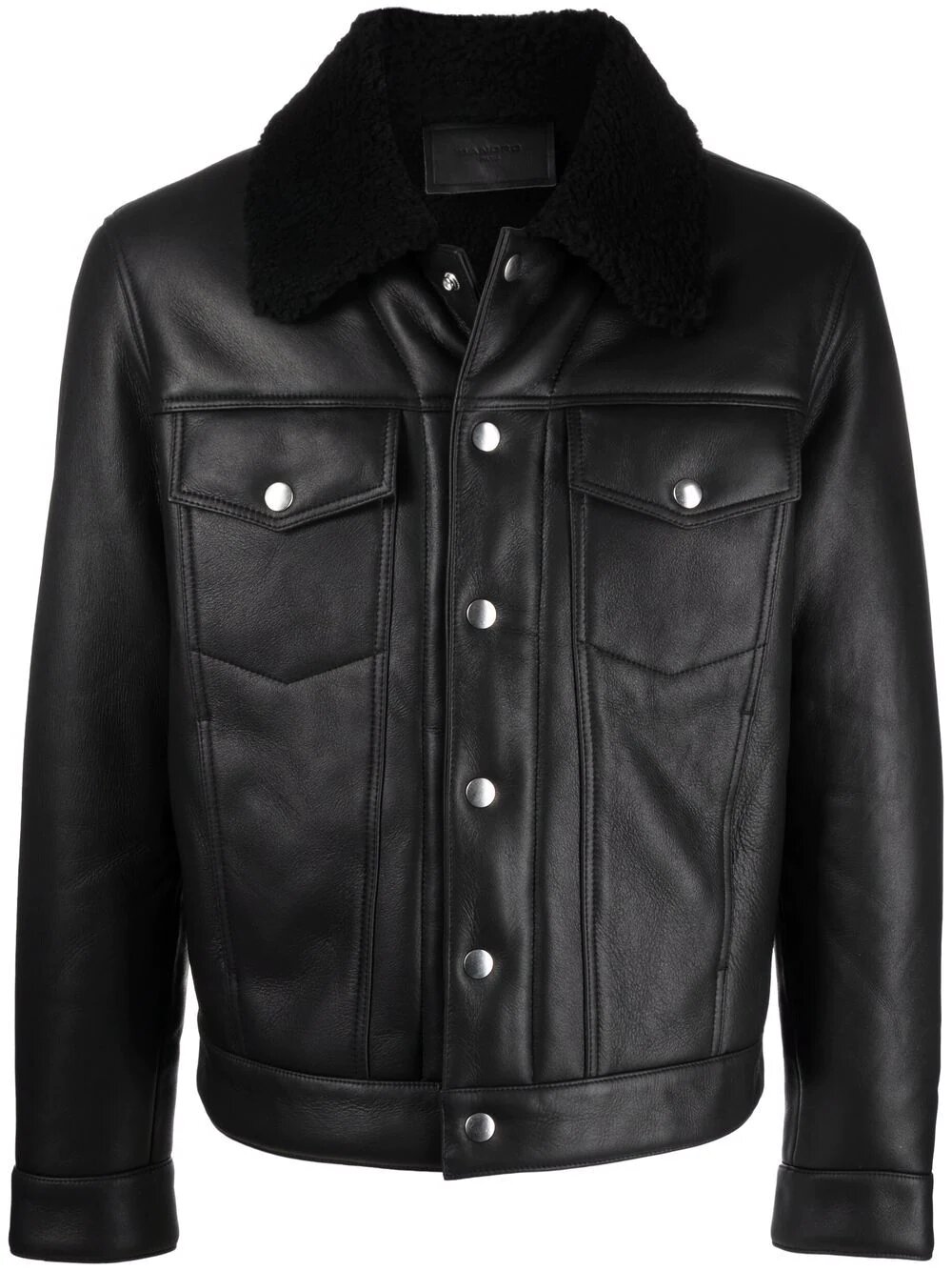 Men Black Leather Trucker Jacket