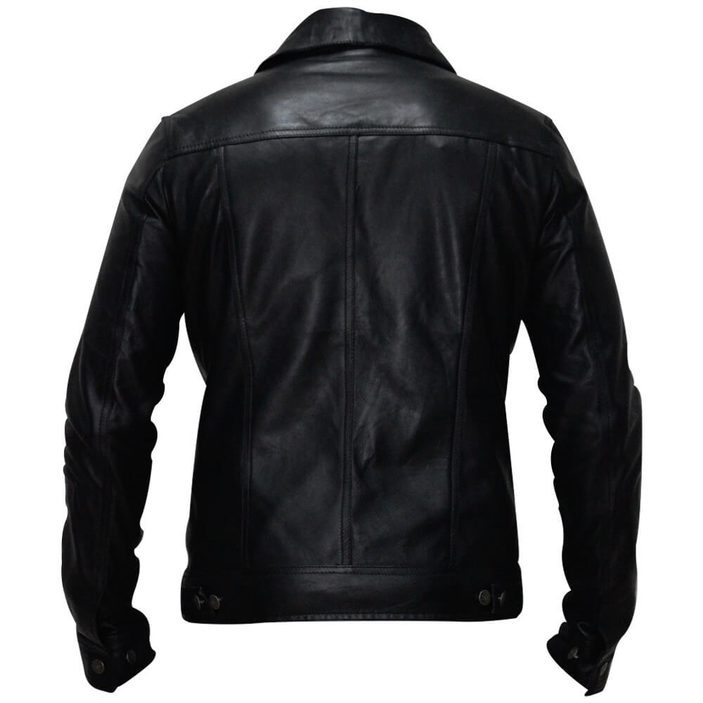 Men Blake Black Retro Leather Trucker Jacket