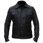 Men Blake Black Retro Leather Trucker Jacket