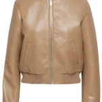 Women Camel Bomber Faux Leather Jacket