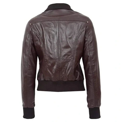 Women Chocolate Brown Bomber Leather Jacket