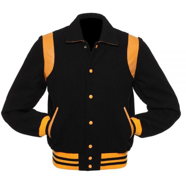 Men Black And Gold Varsity Jacket