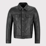 Men Classic Black Trucker Western Leather Jacket