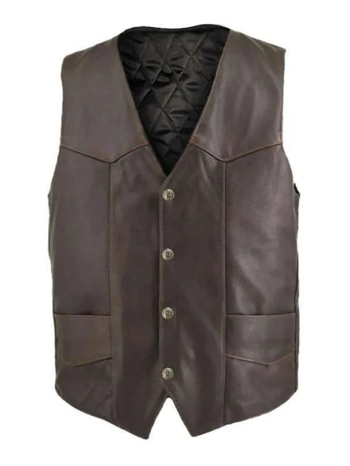 Men Brown Classic Biker Vest