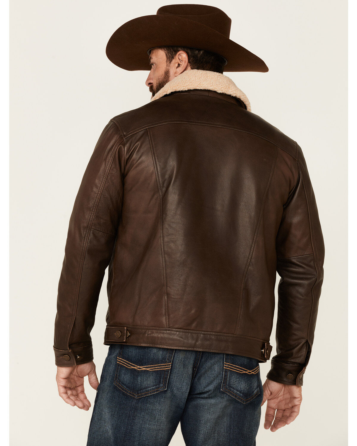 Men Dark Brown Leather Trucker Jacket