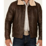 Men Dark Brown Leather Trucker Jacket
