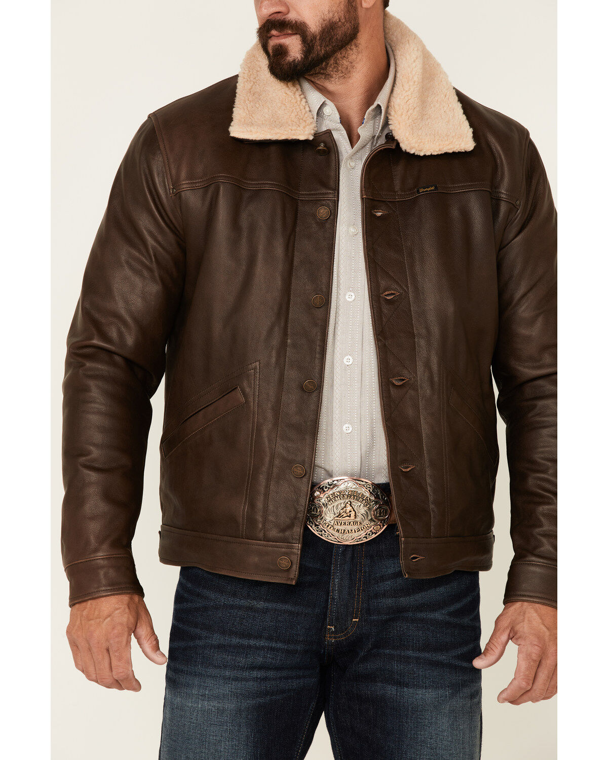 Men Dark Brown Leather Trucker Jacket