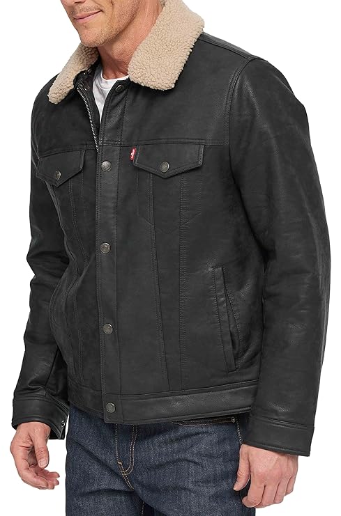 Men Faux Leather Trucker Jacket