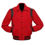 Men Red Wool And Black Varsity Jacket