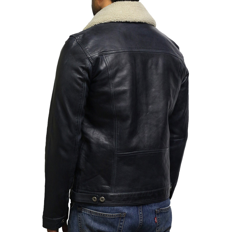 Mens Black Leather Trucker Jacket