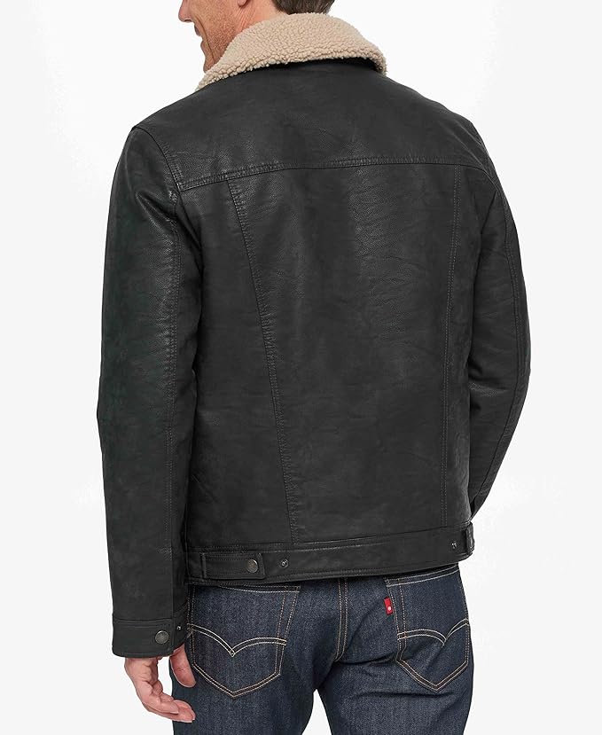 Men Faux Leather Trucker Jacket