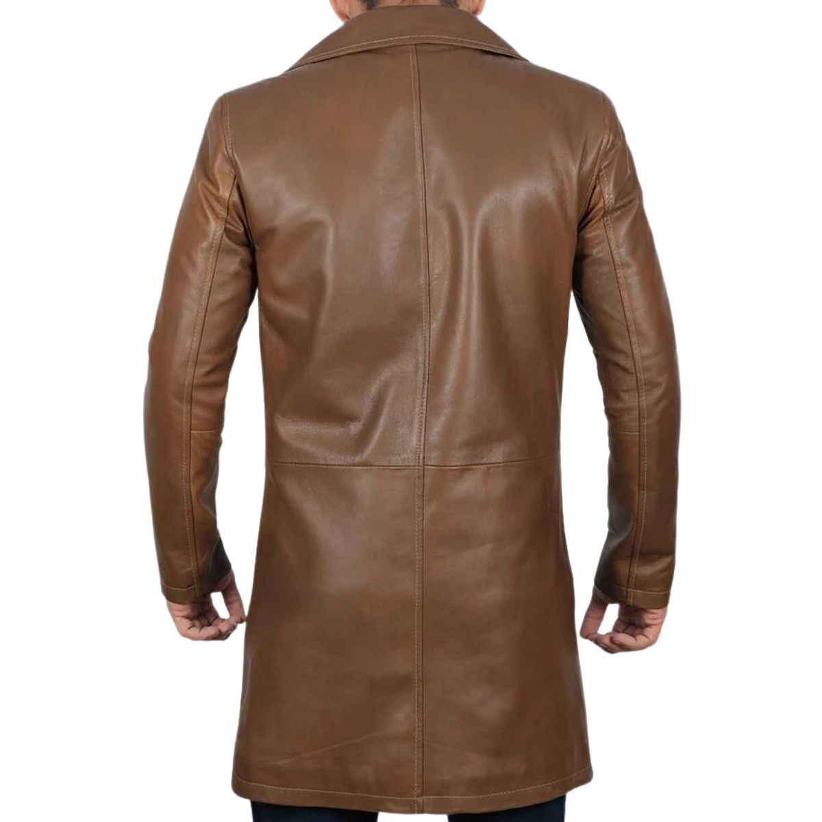 Mens Distressed Brown Leather Trench Coat