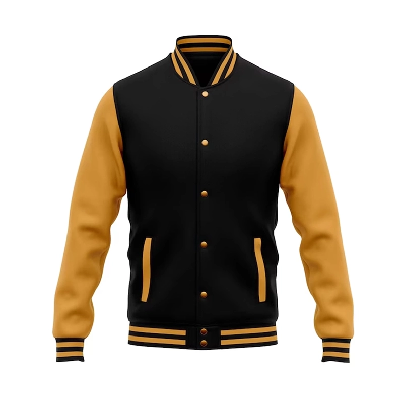 Men Baseball Style Black And Yellow Varsity Jacket