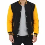 Men Black And Yellow Varsity Jacket