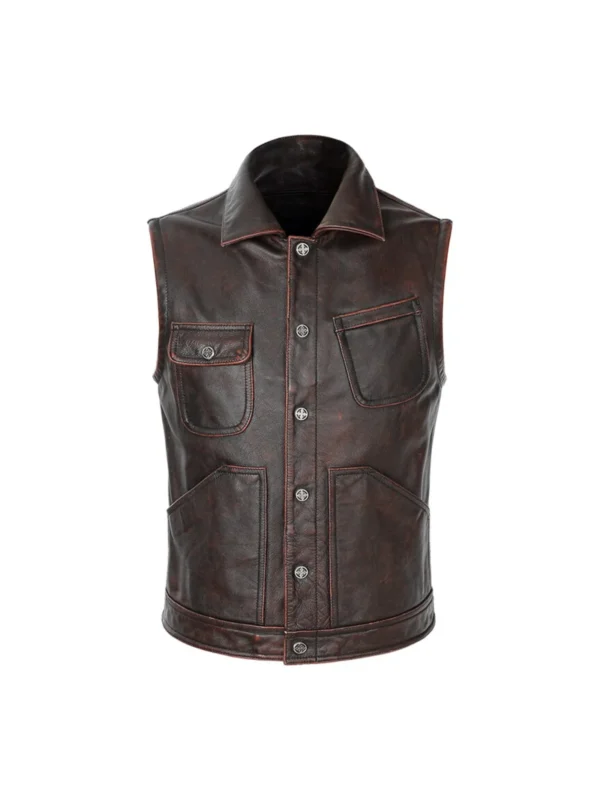 Men Distressed Brown Biker Leather Vest