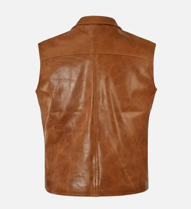 Men Riders Edge Brown Leather Vest