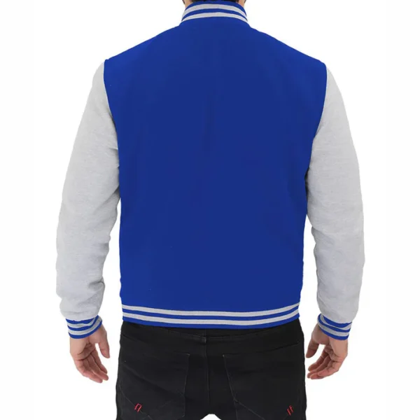 Men Grey And Royal Blue Baseball Varsity Jacket