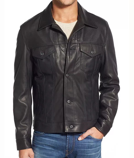 Men Tom Holland Uncharted Leather Trucker Jacket