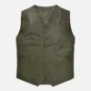 Men Green Wax And Washed Leather Vest