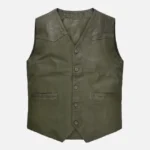 Men Green Wax And Washed Leather Vest