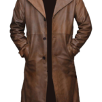 Men Waxed Brown Leather Trench Coat