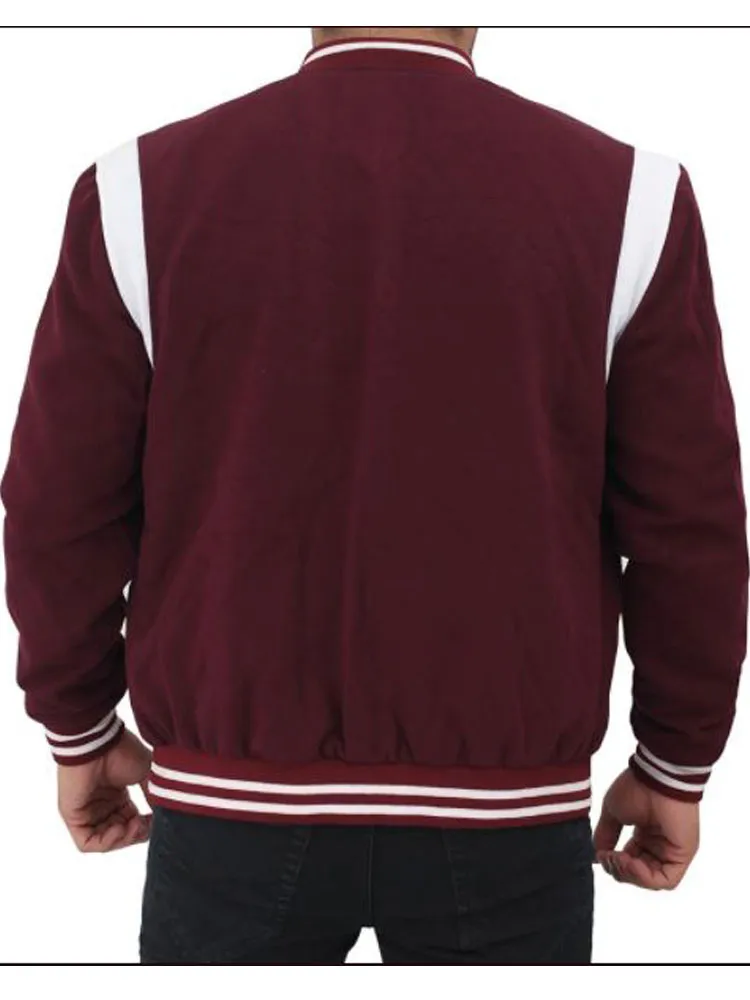 Men White And Maroon Letterman Jacket